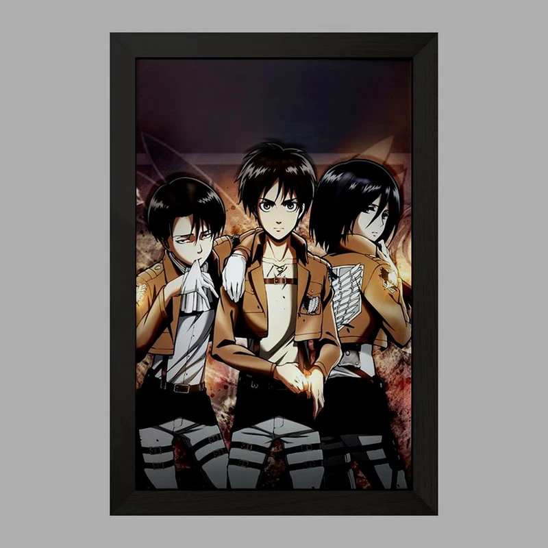 تابلو خندالو مدل ارن و میکاسا و لیوای انیمه اتک آن تایتان Attack on Titan  کد 10974
