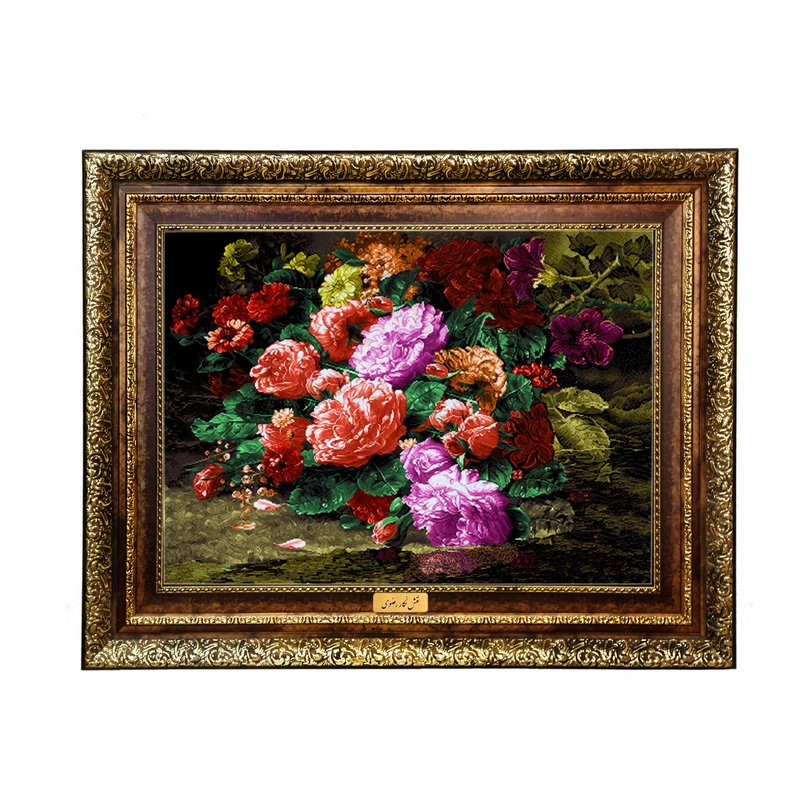 تابلو فرش ماشینی نقش نگار رضوی طرح گل کد 2405KH