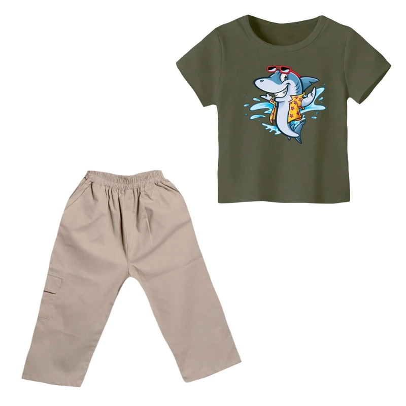 ست تی شرت و شلوارک پسرانه مدل کوسه کد 5