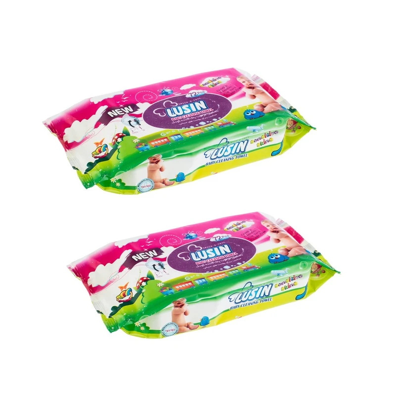 دستمال مرطوب کودک لوسین مدل معطر 2 بسته 72 عددی