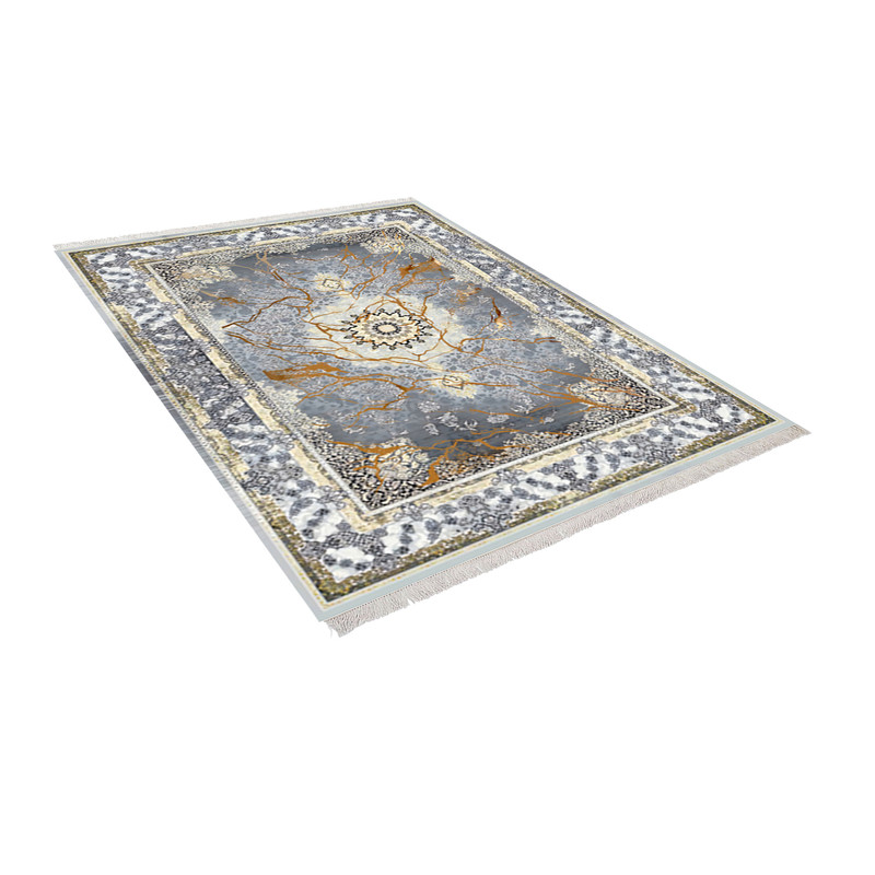 فرش ماشینی زانیس مدل مدرن طرح طلاکوب زمینه طوسی