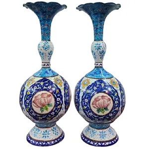 گلدان میناکاری مسی میناسرای نیکنامی مدل نسترن 03 بسته 2 عددی