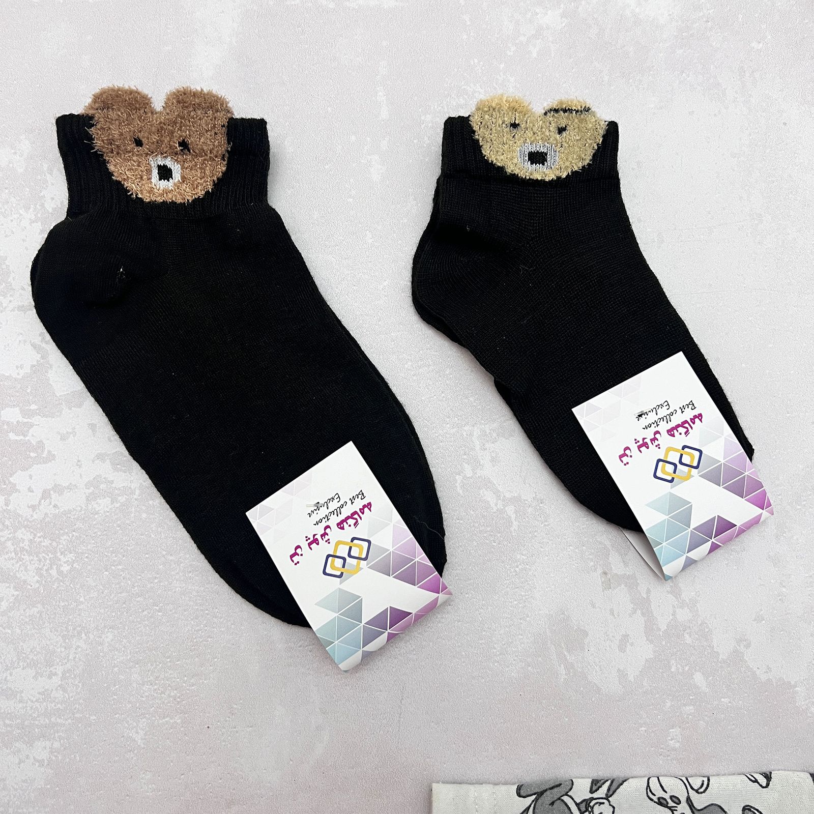جوراب زنانه تن پوش هنگامه مدل مادر و کودک بوکله خرس گوش دار  بسته 2 عددی -  - 3
