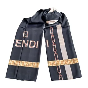 شال زنانه فندی مدل ابریشم مهمانی حاشیه زنجیره ای