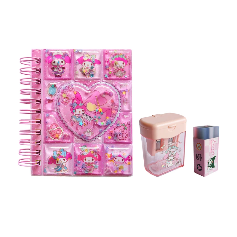 دفتر یادداشت 30 برگ مدل آکواریومی طرح کرومی به همراه پاک کن و تراش