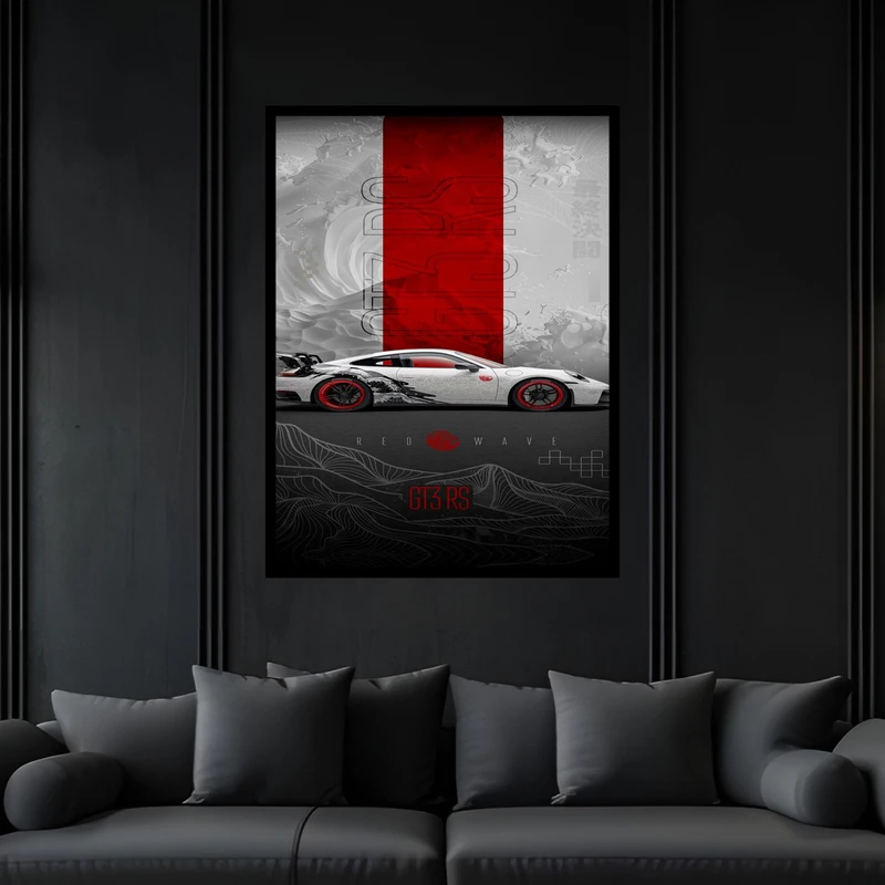 تابلو بکلیت طرح دکوری دکوراتیو خودرو و ماشین مسابقه پورشه مدل B-bu6148 فریم مشکی