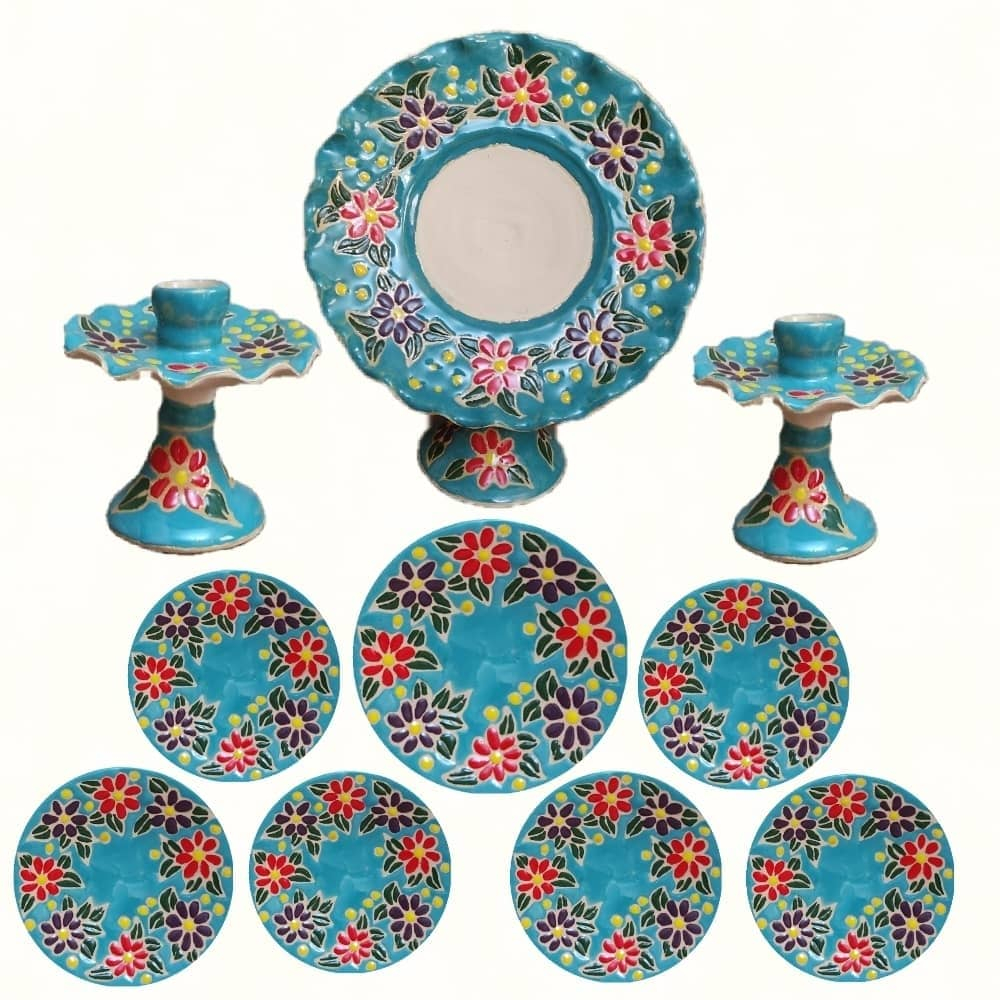 ست ده تیکه هفت سین میناکاری مدل نیلوفر 