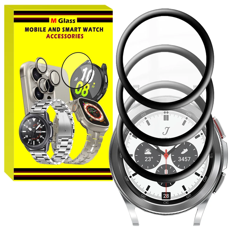 محافظ صفحه نمایش نانو ام‌گلس مدل GLS_Pmma مناسب برای ساعت هوشمند سامسونگ Galaxy Watch 4 Classic 42mm بسته سه عددی