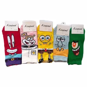 جوراب دخترانه مدل باب اسفنجي و دوستان مجموعه 5 عددي