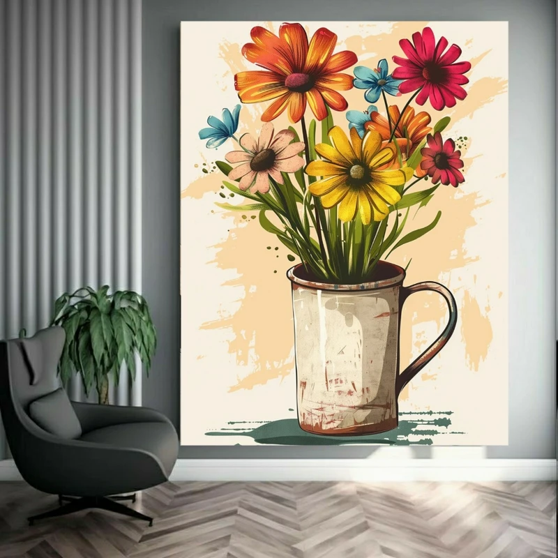 تابلو بوم طرح مخمل نقاشی گل مدل ساده کد FP105928