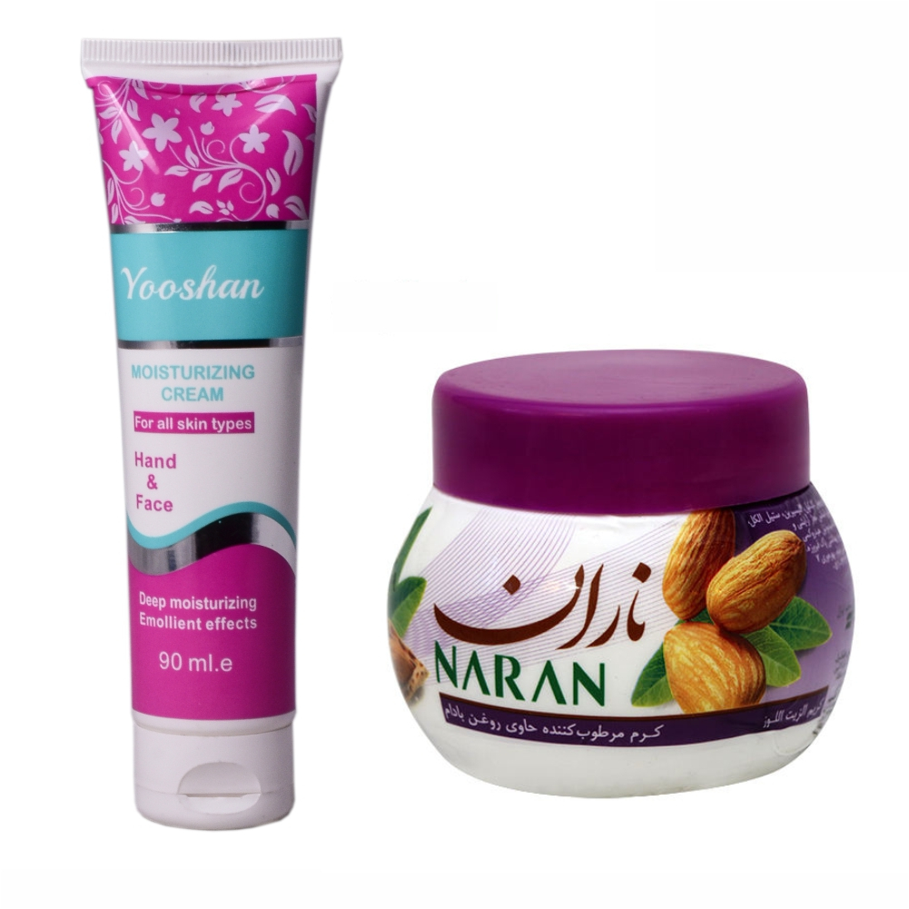 کرم مرطوب کننده یوشن مدل روغن بادام حجم 90 میلی لیتر به همراه کرم مرطوب کننده ناران مدل بادام وزن 180 گرم