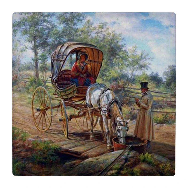  زیر لیوانی  طرح نقاشی بانو سوار بر درشکه کد    4861247_3794