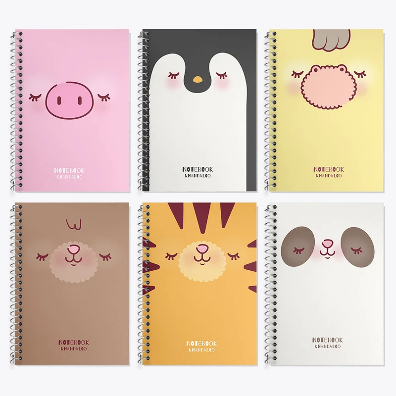 دفتر زبان 50 برگ خندالو مدل دو خط طرح حیوانات بامزه کد 127 مجموعه 6 عددی