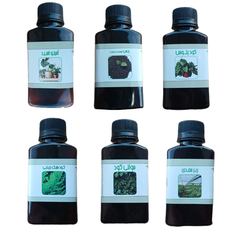 کود مایع پتاس و امینو اسید و پتوس و جلبک دریایی و ریز مغذی و مولتی کود مدل life drop حجم 110 میلی لیتر بسته 6 عددی