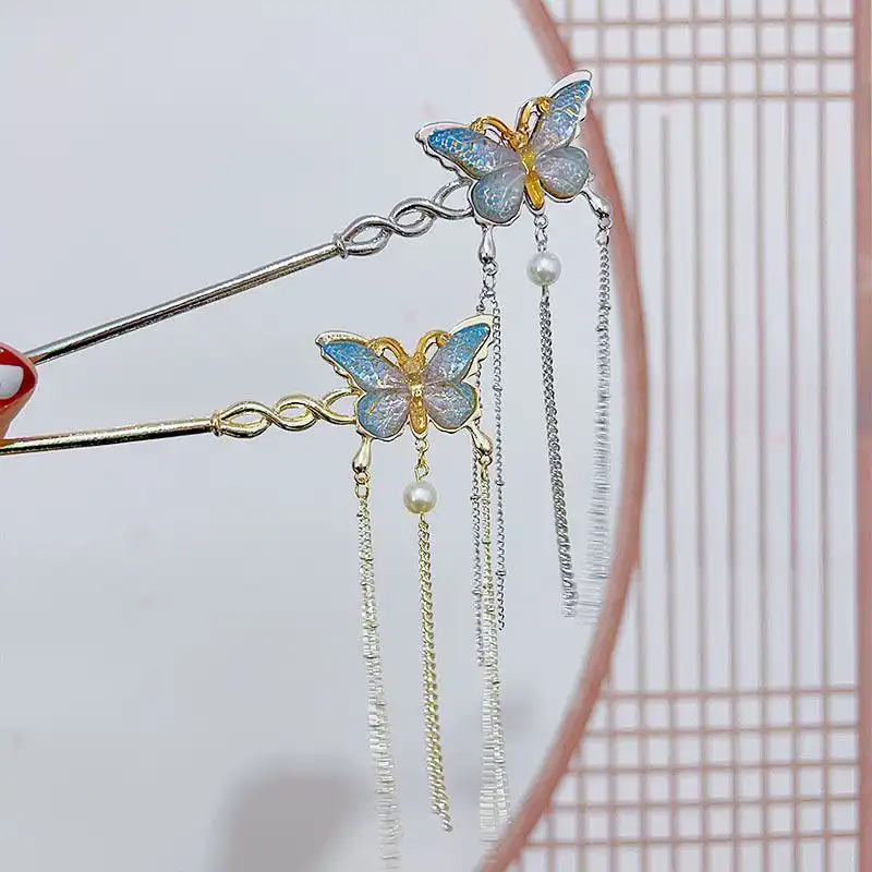 گیره مو زنانه مدل کانزاشی طرح پروانه آویزدار