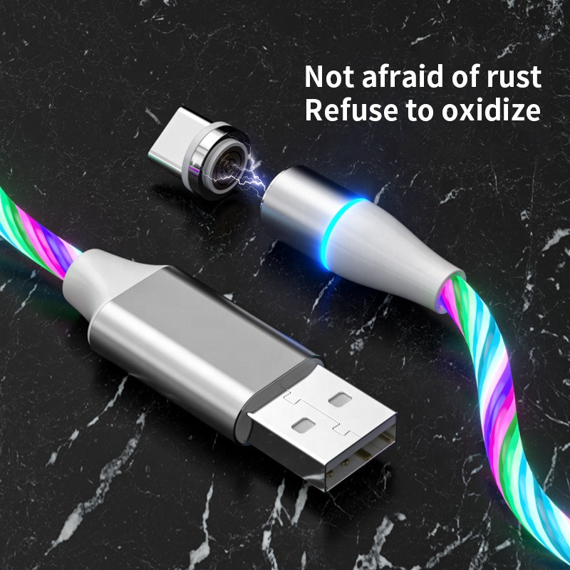 کابل تبدیل مغناطیسی USB به MicroUSB / USB-C / لایتنینگ مدل 1x3 LED طول 1 متر