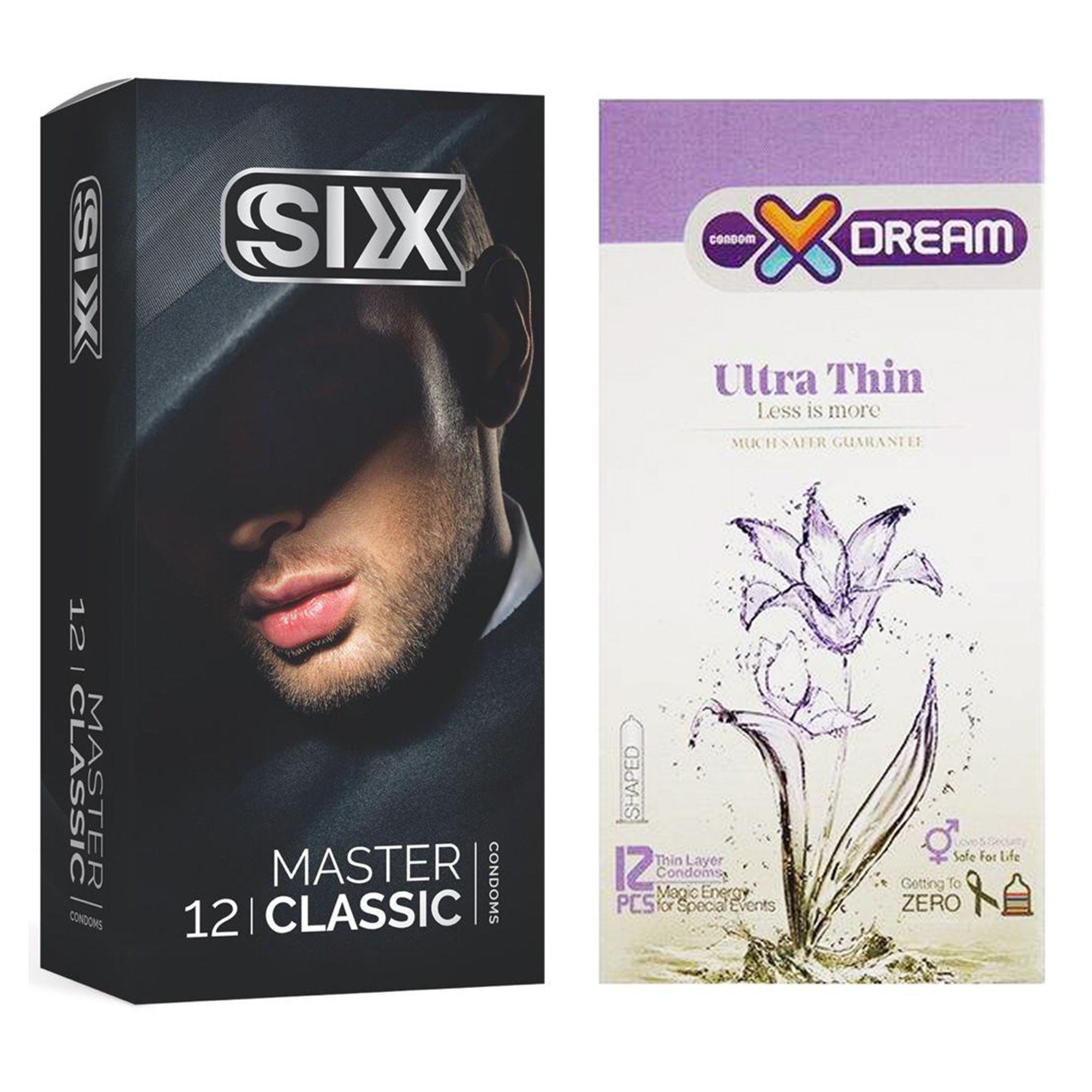  کاندوم سیکس مدل Master Classic بسته 12 عددی به همراه کاندوم ایکس دریم مدل Ultra Thin بسته 12 عددی