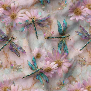 پارچه ملحفه عرض 1.5 متر پارچه باما طرح سه بعدی سنجاقک کد 5014268 رنگ صورتی