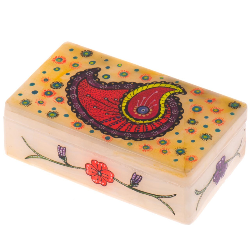 جعبه سنگ مرمر اثر بابایی طرح بته جقه سایز 12 × 7 سانتی متر