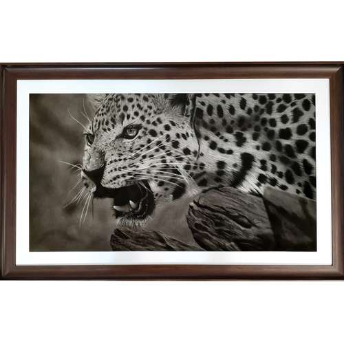 تابلو نقاشی سیاه قلم طرح پلنگ کد 01