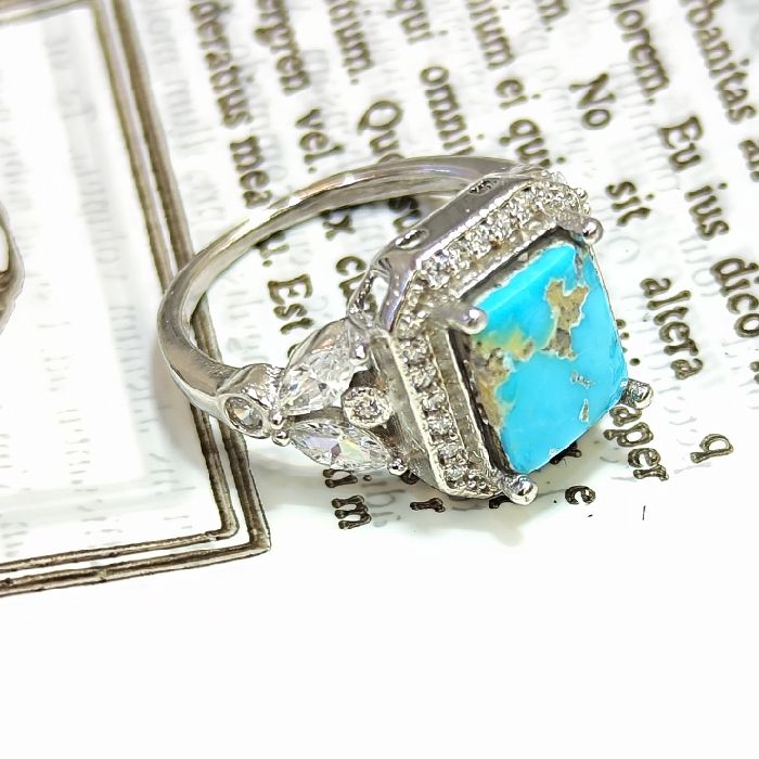 انگشتر نقره زنانه مدل فیروزه نیشابور آبکاری رادیوم کد 800 -  - 3