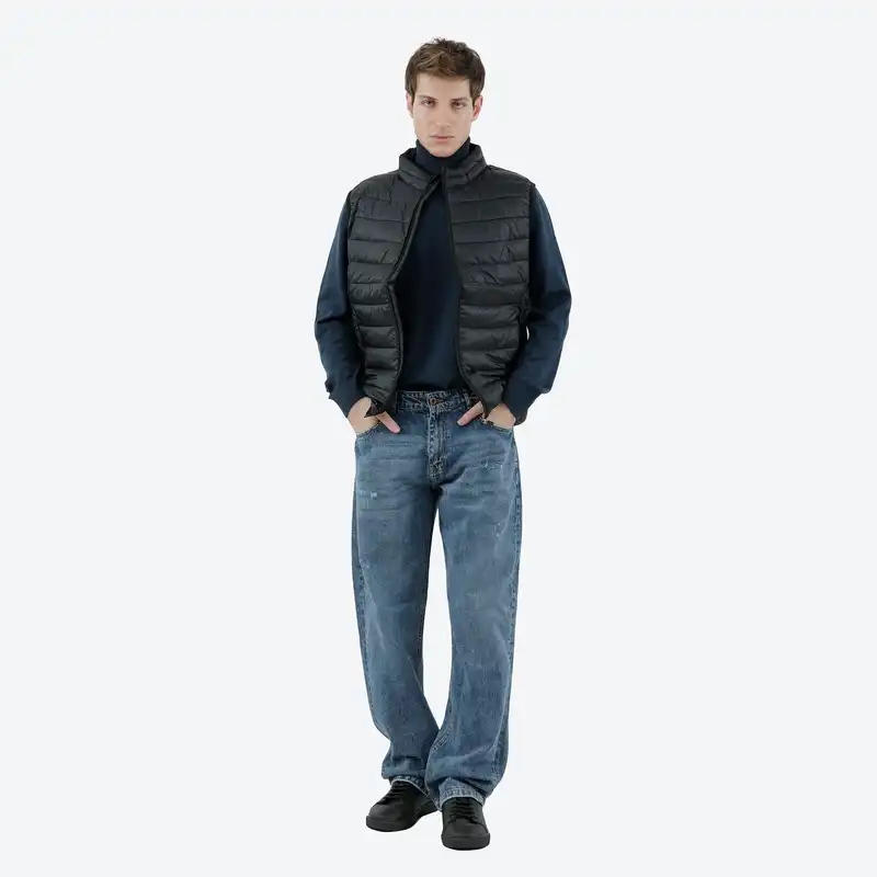 جلیقه مردانه پاتن جامه مدل  شمعی براق 306021020000846 رنگ مشکی