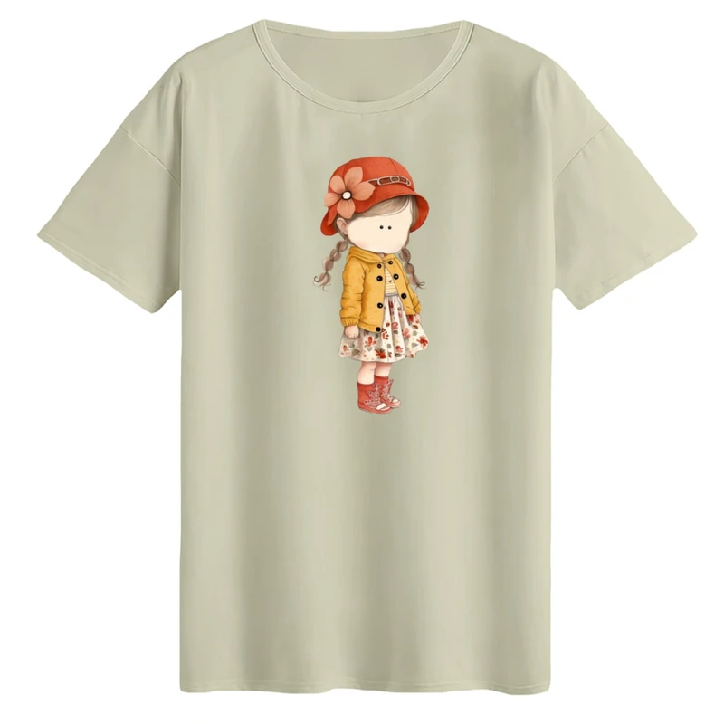 تی‌شرت لانگ آستین کوتاه زنانه مدل دخترک پاییزی کد 01