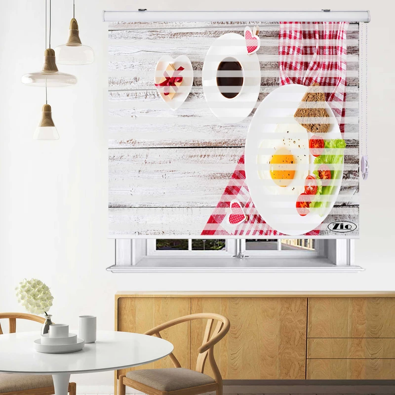 پرده زبرا زیو طرح صبحانه B1 سایز 100x200 سانتی متر