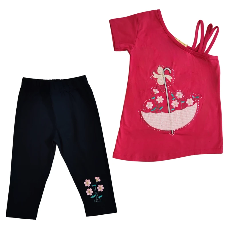 ست تی‌شرت آستین کوتاه و شلوارک راحتی دخترانه مدل 1367595