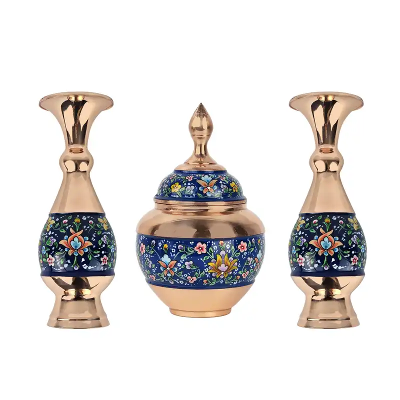 ست 3 تکه قندان و گلدان مسی مدل پرداز کد s16
