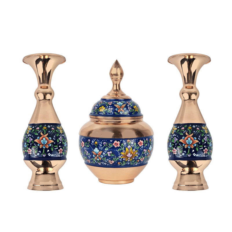  ست 3 تکه قندان و گلدان مسی مدل پرداز کد s16