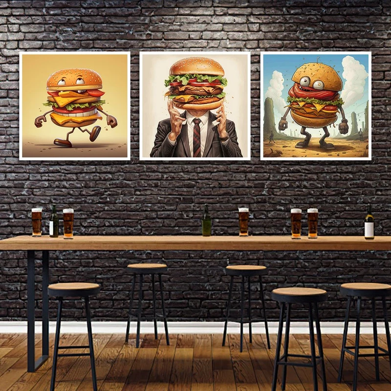 تابلو بکلیت طرح رستوران و فست فود همبرگر مدل W-1150 مجموعه 3 عددی
