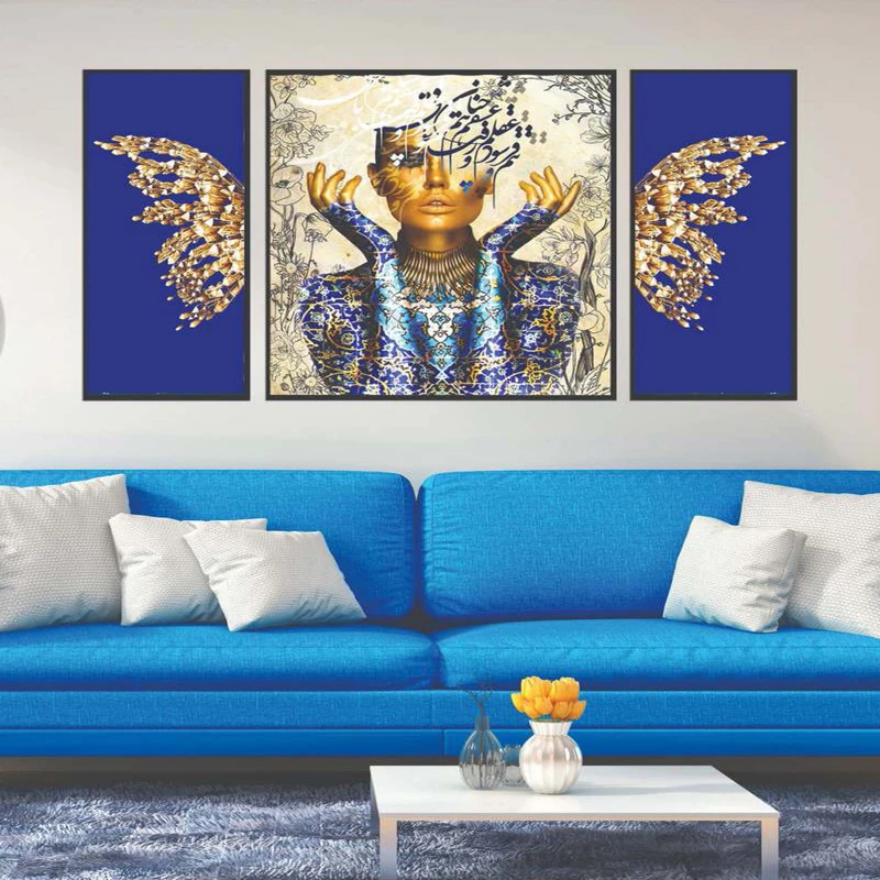 تابلو بکلیت طرح مدرن دیجیتال آرت مدل B-2136 فریم مشکی مجموعه 3 عددی