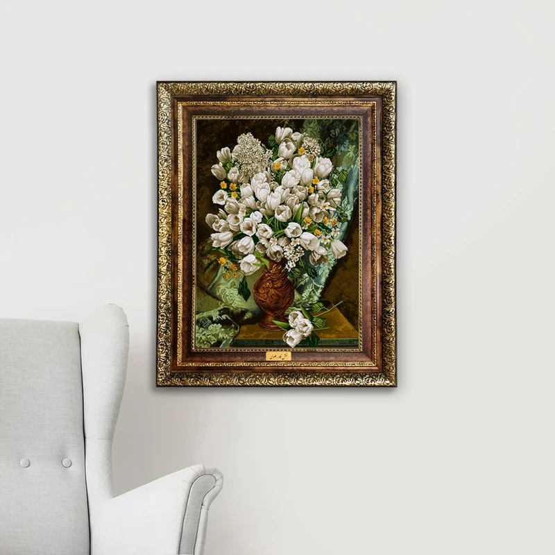 تابلو فرش ماشینی نقش نگار رضوی طرح گل کد 2504KH