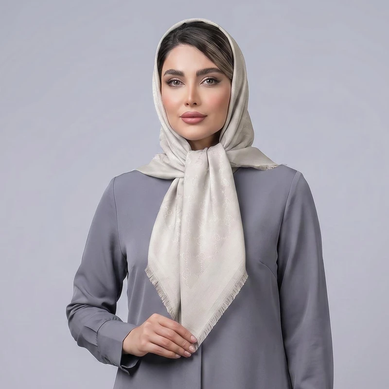 روسری زنانه مدل نخی ژاکارد زنجیری ریز چهار فصل دور ریش کد 3