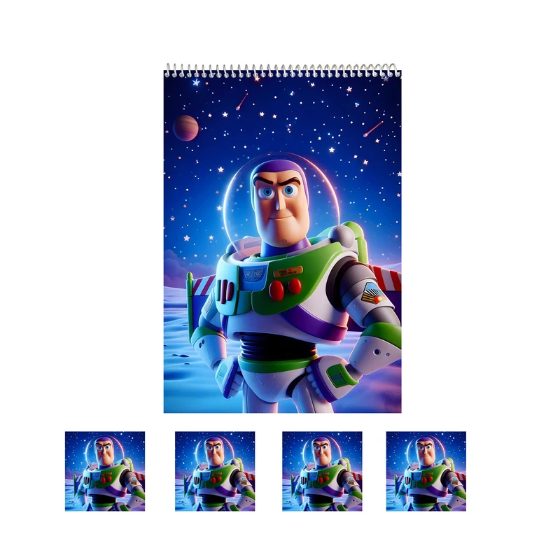 دفتر نقاشی فانتزی 50 برگ مدل باز لایتیر طرح داستان اسباب بازی کد2 به همراه برچسب مجموعه 5 عددی