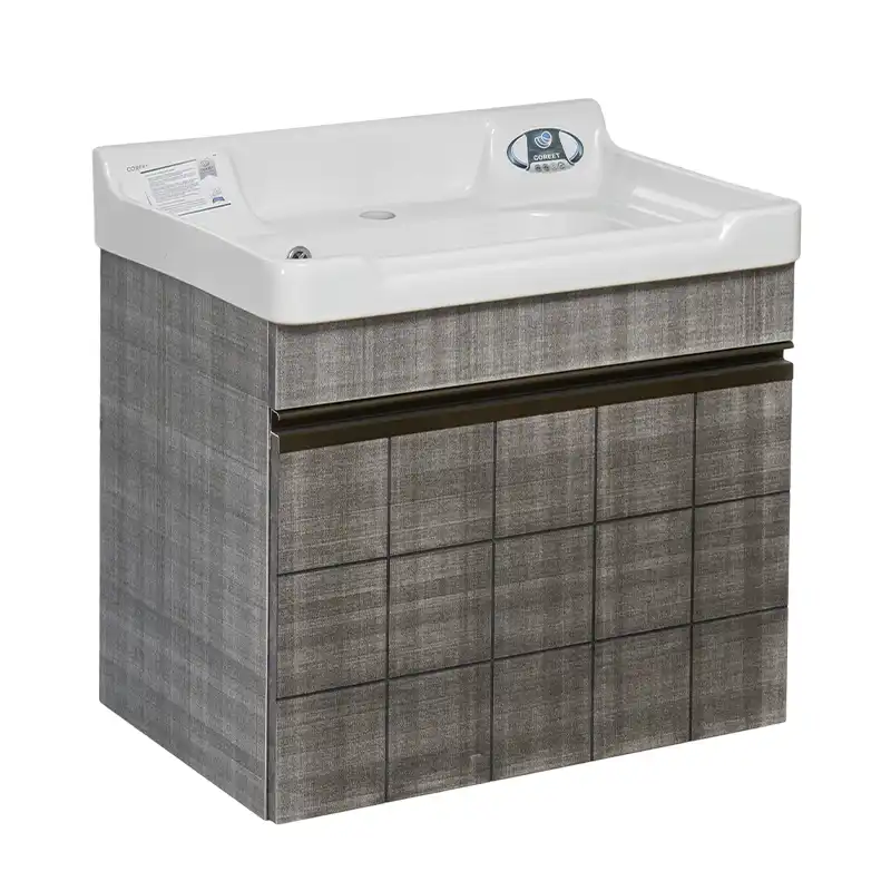 ست کابینت و روشویی مدل کویینتو طرح بتنی کد 103 به همراه آینه و باکس