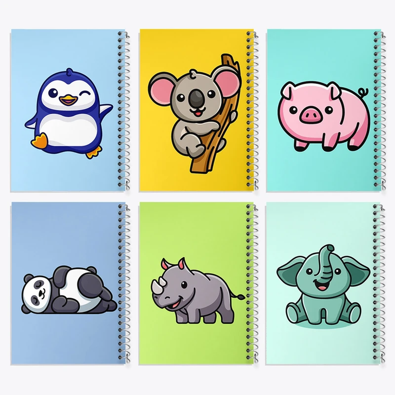 دفتر مشق 100 برگ خندالو طرح حیوانات بامزه کد 440 مجموعه 6 عددی