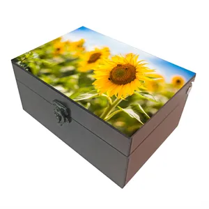 جعبه هدیه چوبی مدل J013 طرح گل آفتابگردان