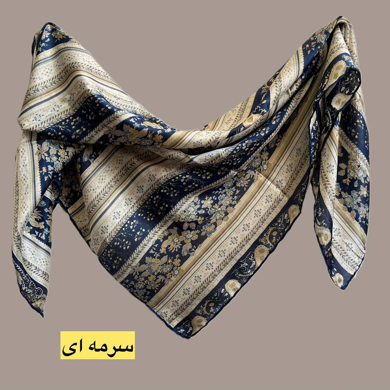 روسری زنانه حریر ابریشم مجلسی گل‌دار کد 134
