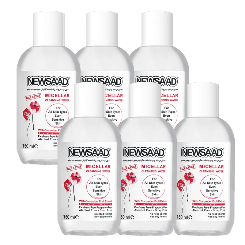 محلول پاک کننده آرایش صورت و چشم نیوساد مدل 06 مناسب انواع پوست حجم 150 میلی لیتر بسته شش عددی