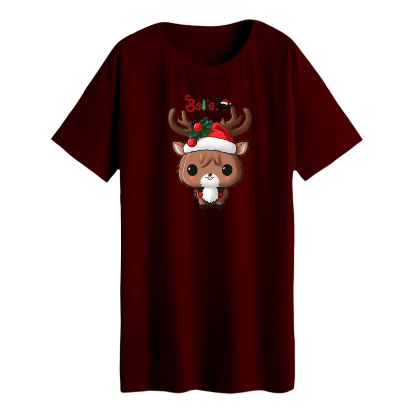 تی شرت لانگ زنانه مدل گوزن کریسمس کد 5