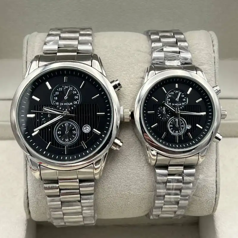 ست ساعت مچی عقربه ای زنانه و مردانه مدل تک موتوره تقویم دار کد 2