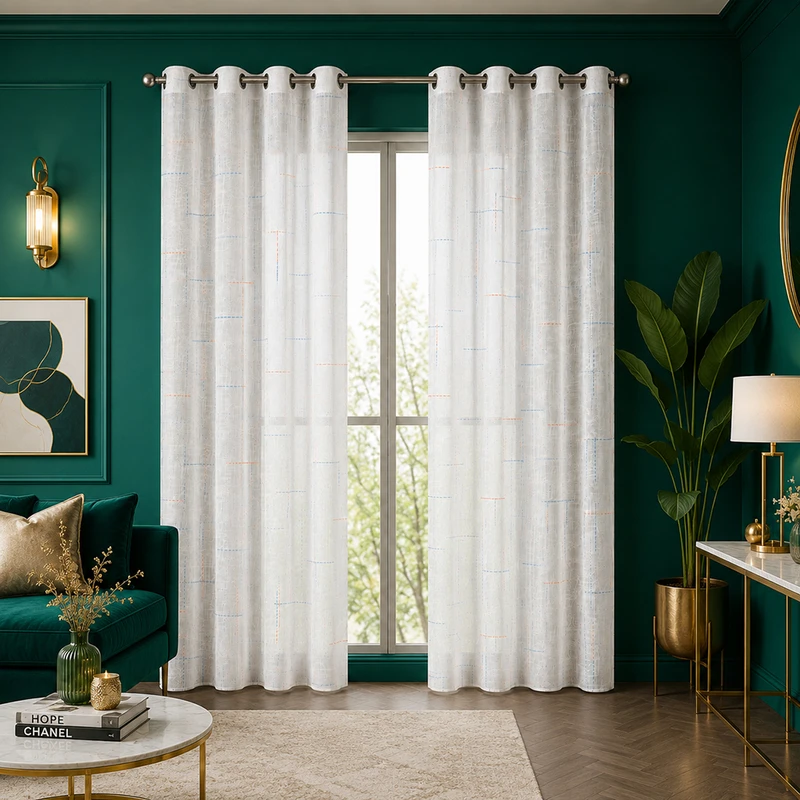 پرده پانچ تیکو دکو مدل کتان شفاف رگه ابر سایز 280 × 140 سانتی‌متر مجموعه دو عددی