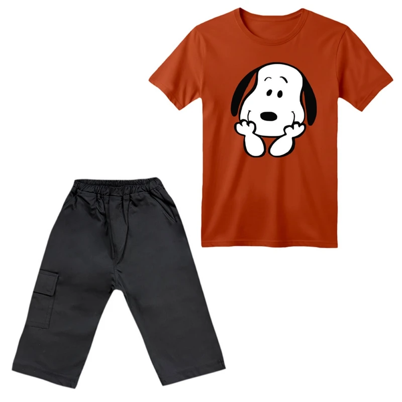 ست تی‌شرت آستین کوتاه و شلوارک پسرانه مدل اسنوپی کد ۷۰