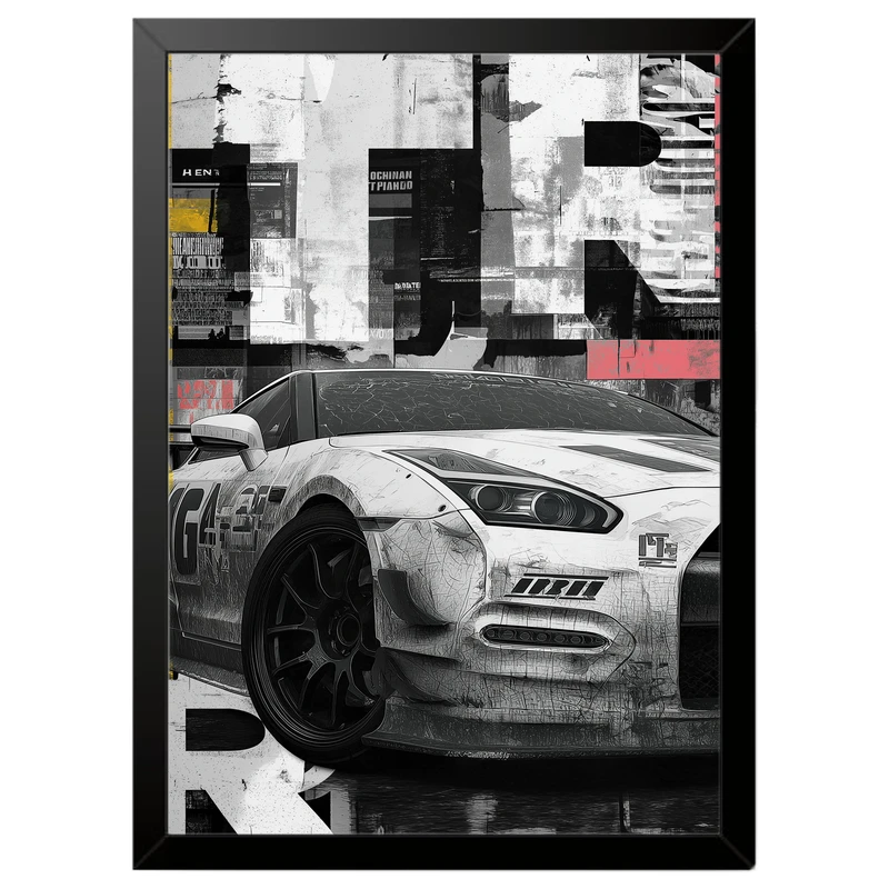 تابلو بکلیت طرح ماشین و خودرو نیسان NISSAN GT-R R35 مدل B-pe130098 فریم مشکی