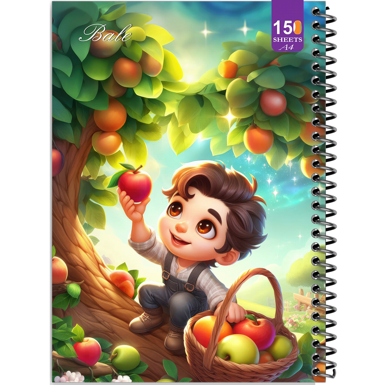 دفتر نقاشی 150 برگ  انتشارات بله مدل رحلی طرح فانتزی پسرانه درخت سیب کد A4-P389