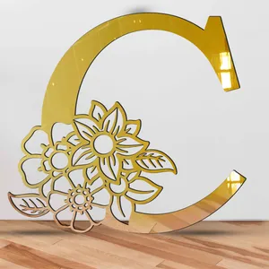 آینه پلکسی گلس آژنگ مدل حروف انگلیسی گل دار طرح C کد 651