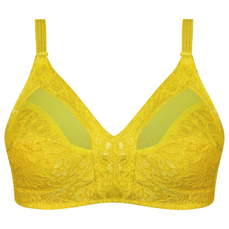 سوتین زنانه ماییلدا مدل بدون فنر گیپور گلدار کد 5055 رنگ زرد