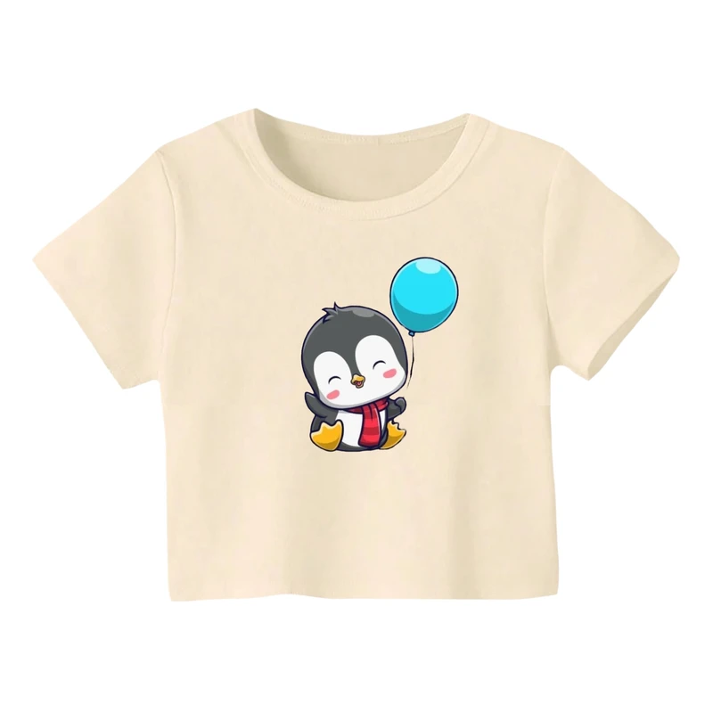 کراپ‌ تی‌شرت آستین کوتاه زنانه مدل پنگوئن کد 3